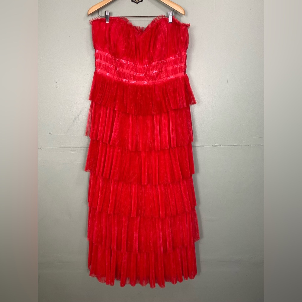 Anthropologie Hutch Evie Strapless Tiered Maxi Dress Red Size 16W Tulle - Picture 3 of 7